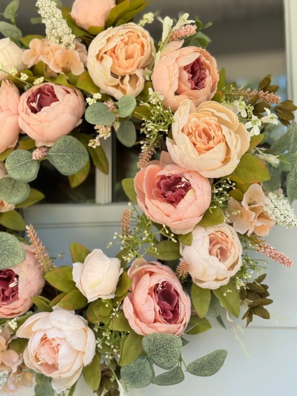 Champagne & Pink Peony Grapevine Wreath
